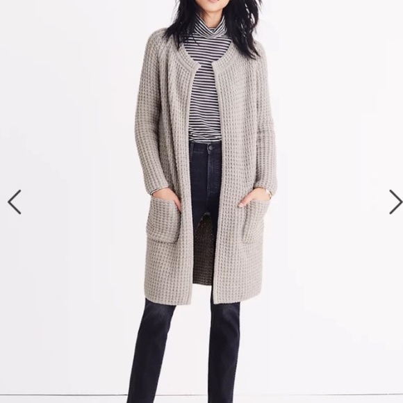 Madewell Waffle Stitch Long Sweater Cardigan Coat Pockets Gray/Silver Wool Blend - Picture 14 of 16